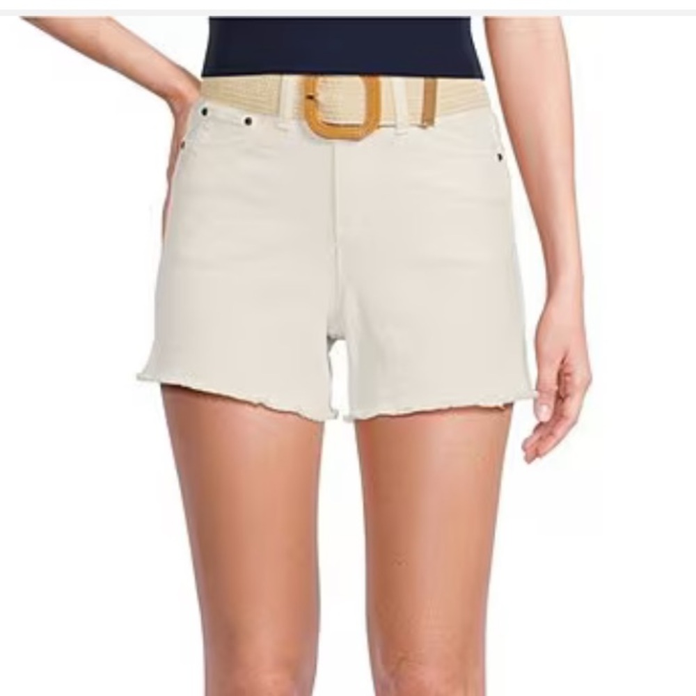 A Loves A White High rise frayed belted shorts